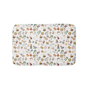 Watercolor Christian Christmas Nativity Bath Mat
