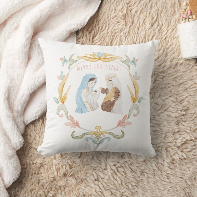 Watercolor Christian Christmas Nativity Cushion (Blanket)