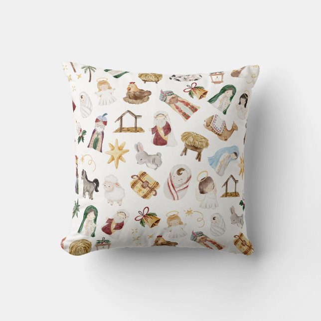 Watercolor Christian Christmas Nativity Cushion (Front)