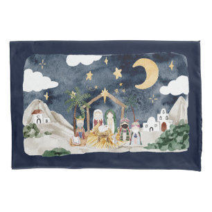Watercolor Christian Christmas Nativity Pillowcase