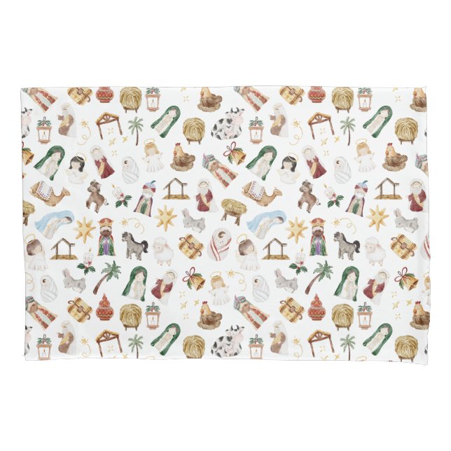 Watercolor Christian Christmas Nativity Pillowcase (Front)