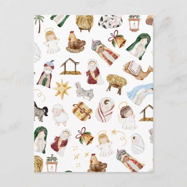 Watercolor Christian Christmas Nativity Postcard (Front)