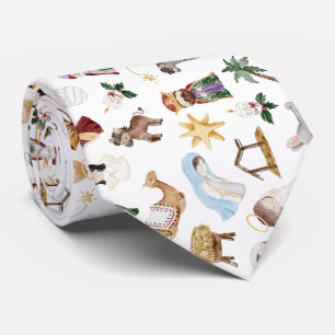 Watercolor Christian Christmas Nativity Tie
