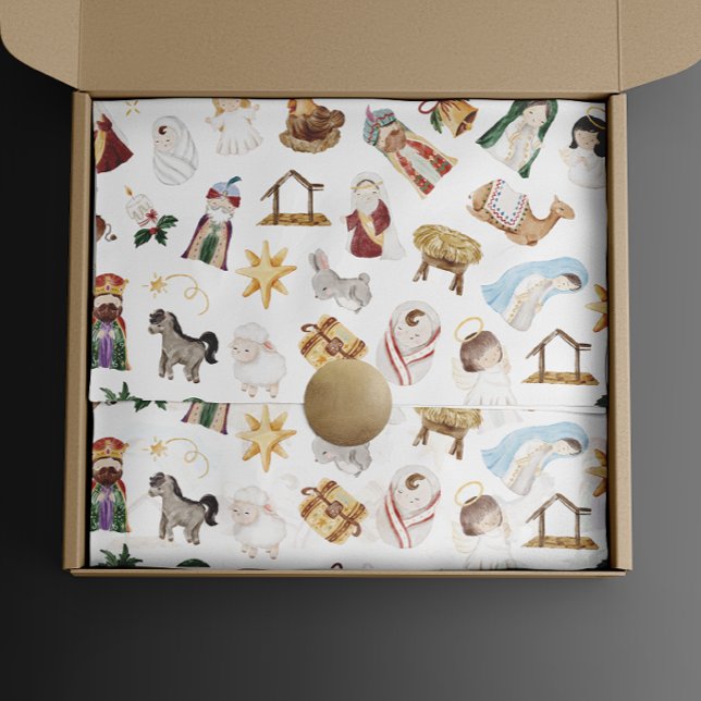 Watercolor Christian Christmas Nativity Wrapping Paper Sheet (Creator Uploaded)