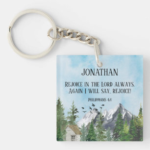 Watercolor Christian Scripture Rejoice in The Lord Key Ring