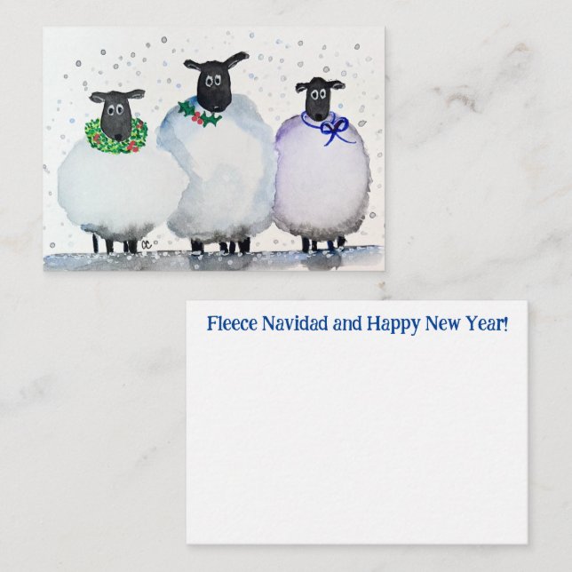 Watercolor Christmas and New Year Notecard  (Front/Back)