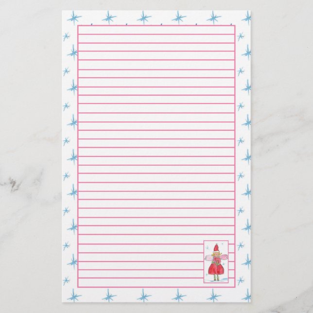 Watercolor Christmas Angel Pink Lined Stationery (Front)