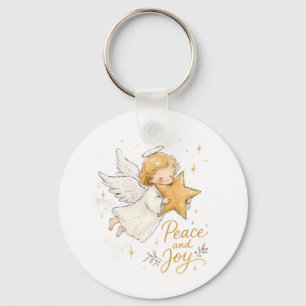 Watercolor Christmas Angel with Star Key Ring