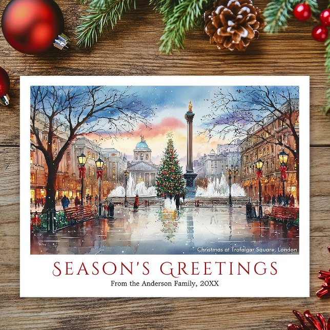Watercolor Christmas at Trafalgar Square London Holiday Postcard (Watercolor Christmas at Trafalgar Square London Holiday Postcard)