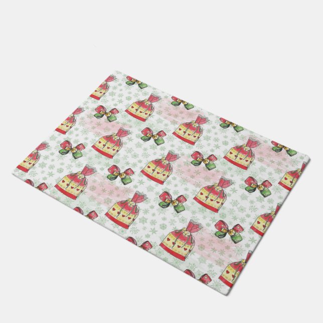 Watercolor christmas bag of sweets doormat (Angled)