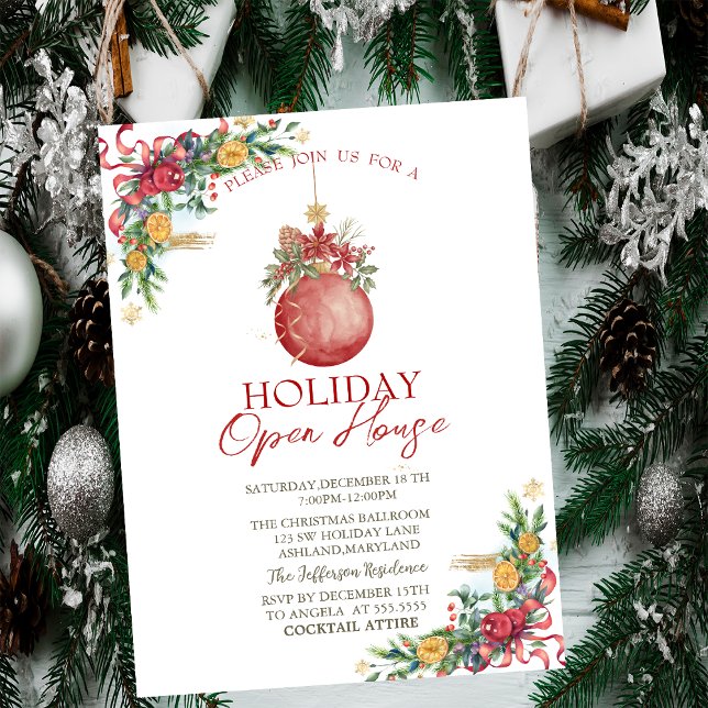 Watercolor Christmas Ball,Branches Holiday  Invitation (Creator Uploaded)