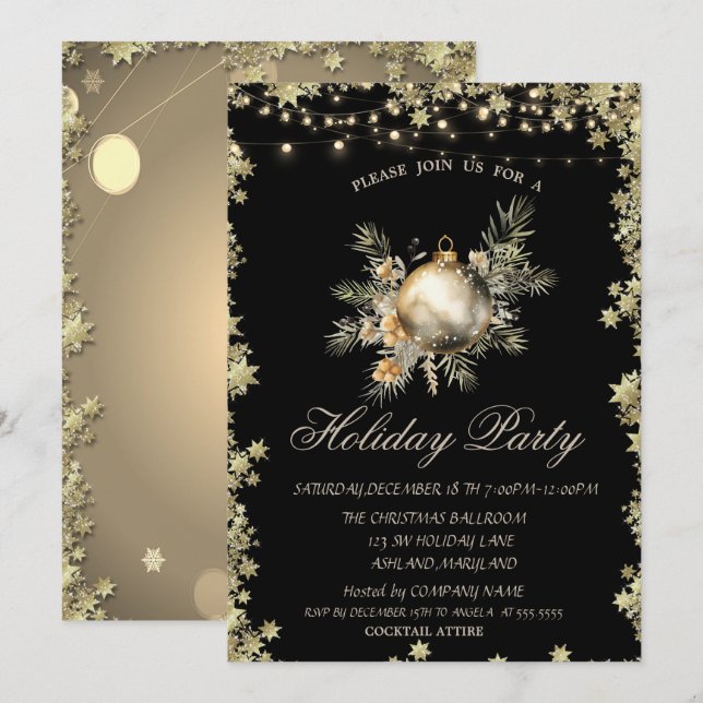 Watercolor Christmas Ball Branches Stars Holiday Invitation (Front/Back)