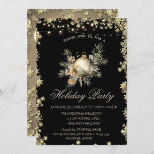 Watercolor Christmas Ball Branches Stars Holiday Invitation