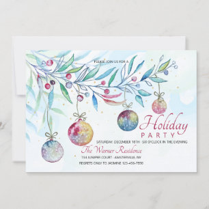 Watercolor Christmas Balls Invitation