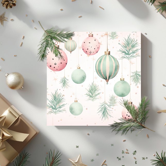 Watercolor Christmas balls mint and pink Holiday Card (Watercolor Christmas balls mint and pink Holiday Card)