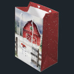 Watercolor Christmas Barn With Snowman Medium Gift Bag<br><div class="desc">Red barn with green Christmas wreath,  snowman,  and rustic old fence in snowflakes.
Text on backside can be edited or deleted.</div>