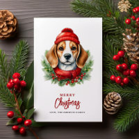 Watercolor Christmas Beagle Dog