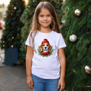 Watercolor Christmas Beagle Dog  T-Shirt