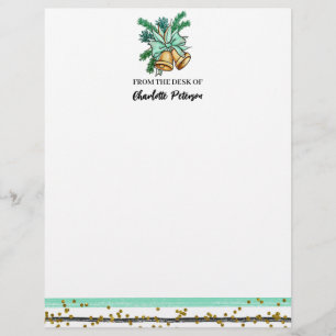 Watercolor Christmas Bell and Pine Leaves Custom Letterhead