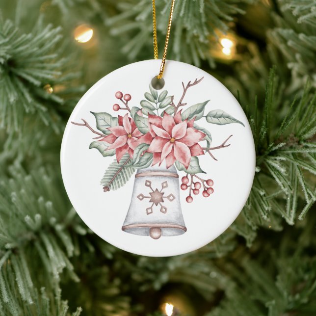 Watercolor Christmas Bell Ceramic Tree Decoration (Tree)