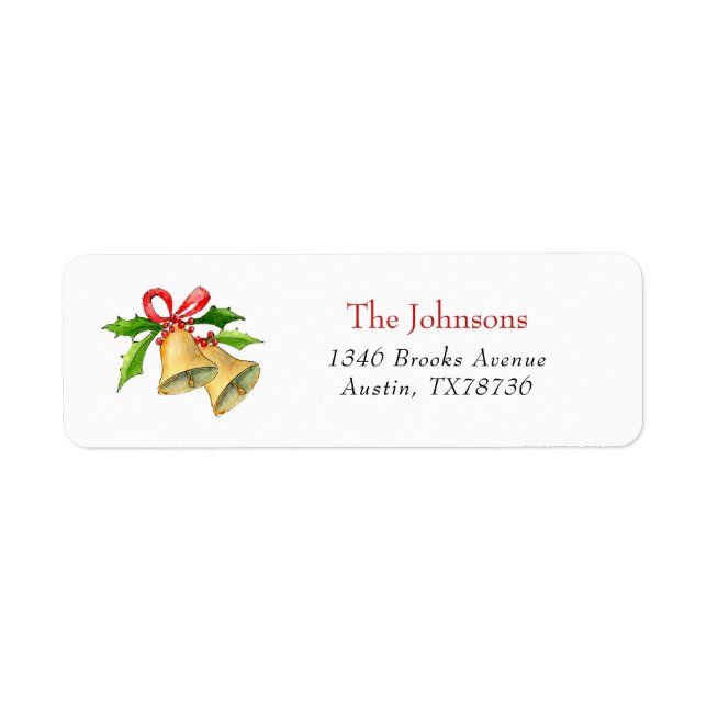 Watercolor Christmas Bells Address labels (Front)