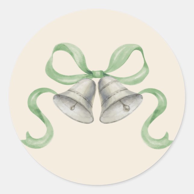 Watercolor Christmas Bells & Bow Sticker - Green (Front)