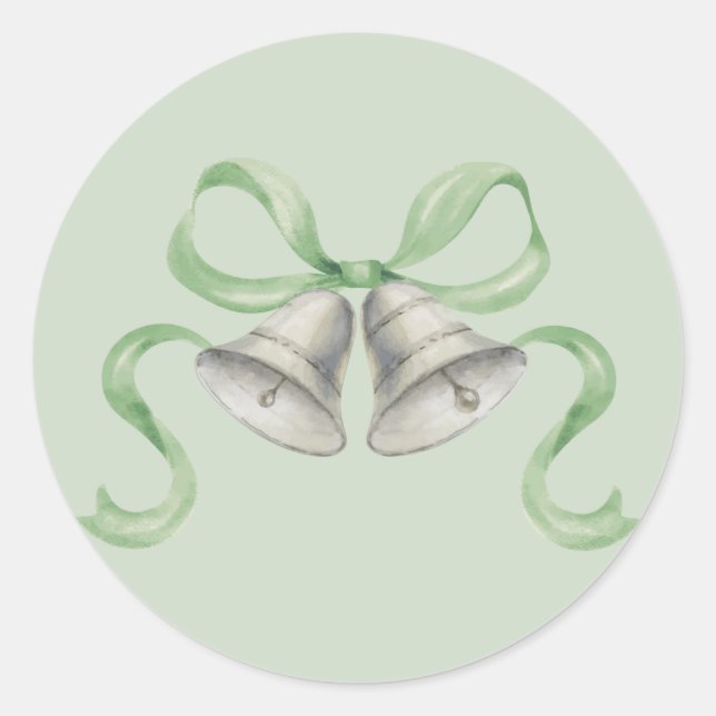 Watercolor Christmas Bells & Bow Sticker - Green (Front)