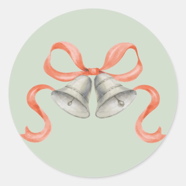 Watercolor Christmas Bells & Bow Sticker - Red (Front)