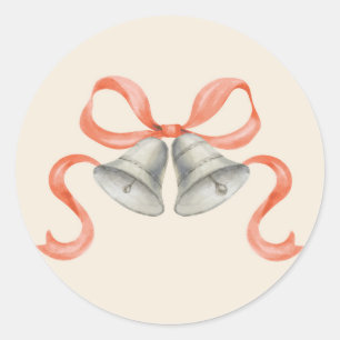 Watercolor Christmas Bells & Bow Sticker - Red