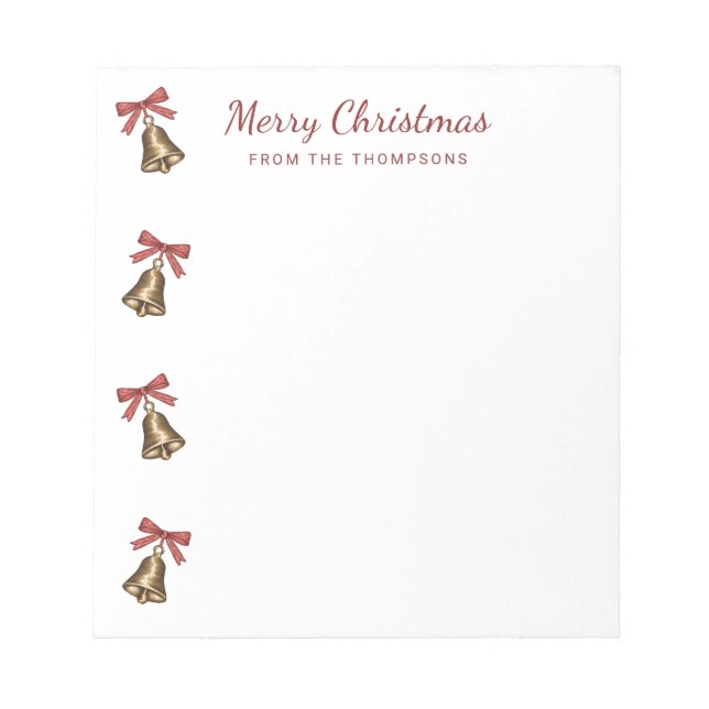 Watercolor Christmas Bells With Red Bows Notepad (Front)