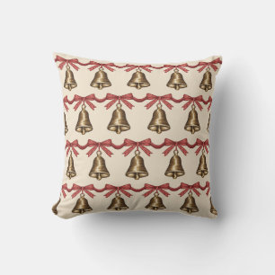 Watercolor Christmas Bells With Red Bows Pattern Cushion