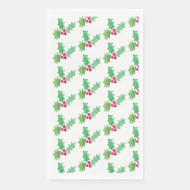Watercolor Christmas Berry Hand Painted Patterned Napkin (Front)