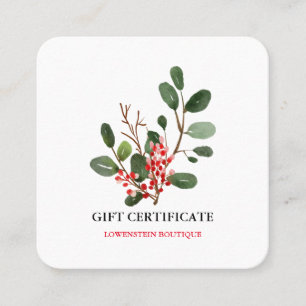 Watercolor Christmas Berry Holly Gift Certificate