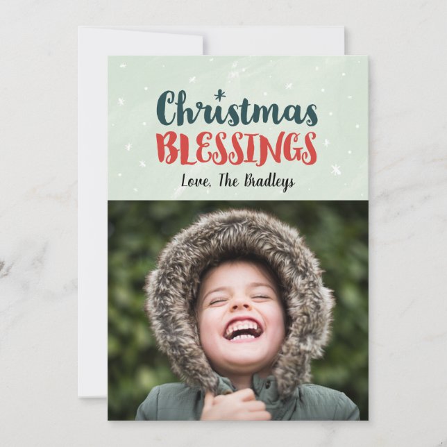 Watercolor Christmas Blessings Holiday Card (Front)