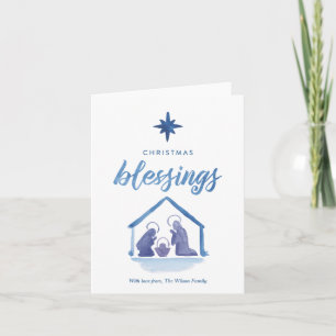 Watercolor Christmas Blessings Nativity Folded Holiday Card