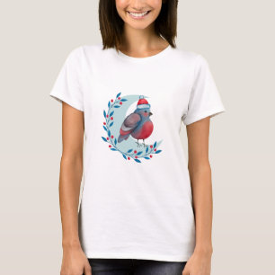 Watercolor Christmas Blue Bird On Moon T-Shirt