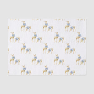 Watercolor Christmas Blue Bow Chinoiserie Reindeer Tissue Paper