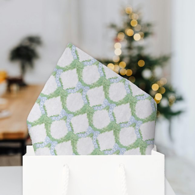 Watercolor Christmas Blue Bow Garland Tissue Paper (Creator Uploaded)