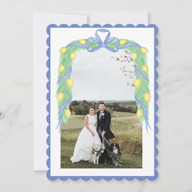 Watercolor Christmas Blue Grandmillennial Floral Holiday Card (Front)