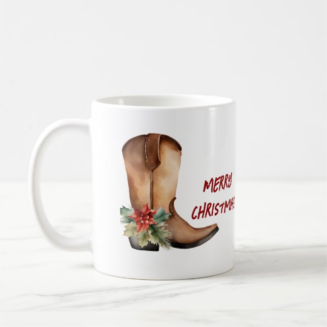 Watercolor Christmas Boot  Coffee Mug (Left)