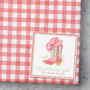 Watercolor Christmas Boots  Monogram Crest Photo Card