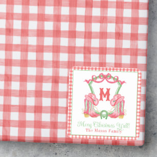 Watercolor Christmas Boots Monogram Crest Photo Square Sticker