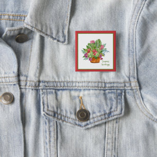 Watercolor Christmas botanical bouquet  15 Cm Square Badge