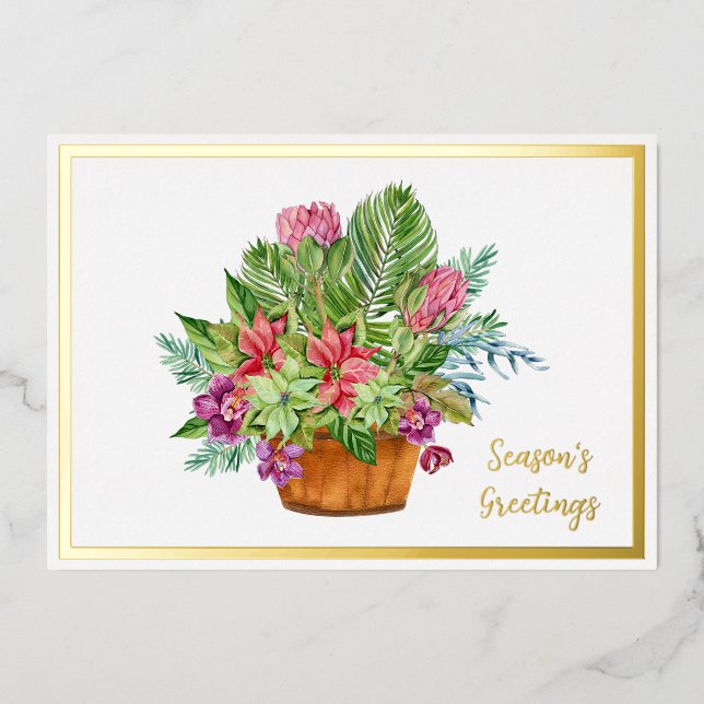 Watercolor Christmas botanical bouquet blank Holid Foil Holiday Card (Front)
