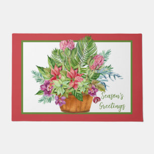 Watercolor Christmas botanical bouquet  Doormat