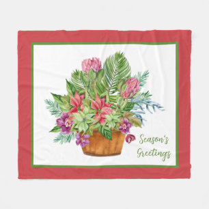 Watercolor Christmas botanical bouquet Fleece Blanket