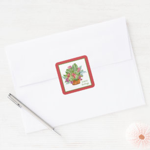 Watercolor Christmas botanical bouquet Square Sticker