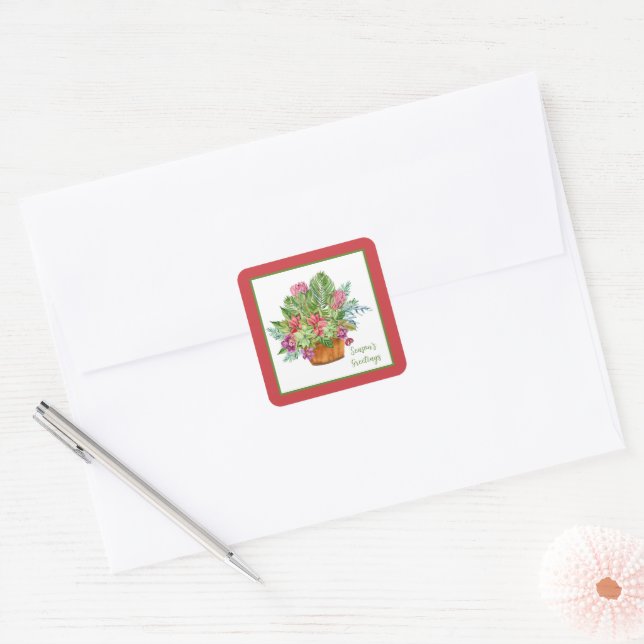 Watercolor Christmas botanical bouquet  Square Sticker (Envelope)