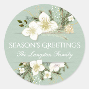 Watercolor Christmas Botanical Floral Holiday Classic Round Sticker