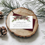 Watercolor Christmas Botanical Wedding Website Enclosure Card<br><div class="desc">This elegant winter-themed wedding website card features a rustic bouquet of watercolor greenery and pine cones, accented with red holly berries, to provide your guests with a convenient website to RSVP online and get all your wedding details. On the back is a burgundy watercolor texture. Find the rest of the...</div>